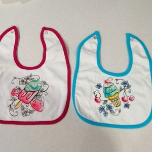 (2) Bright colored adorable vintage baby bibs.  Machine Embroidered by Me!